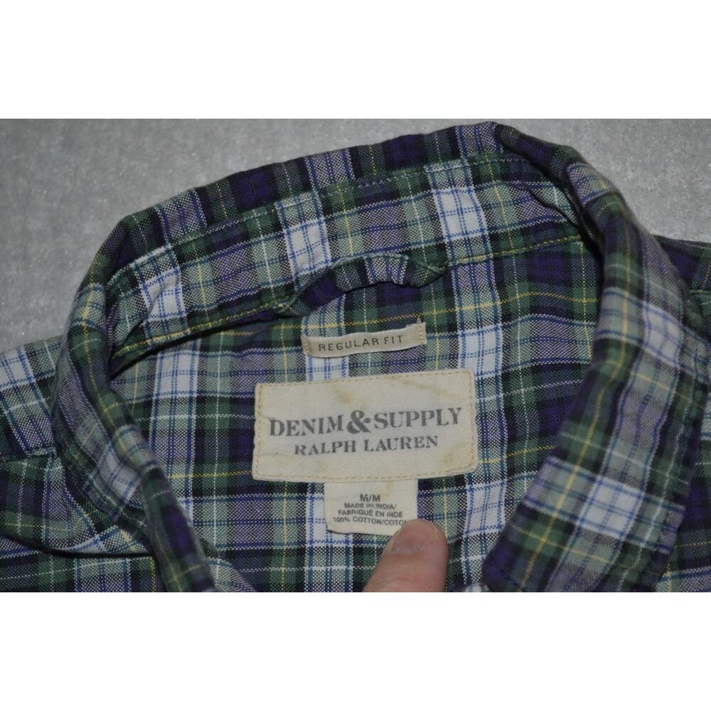 29860 Denim & Supply Ralph Lauren Dress Shirt Green Plaid Size Medium Mens - Picture 7 of 7